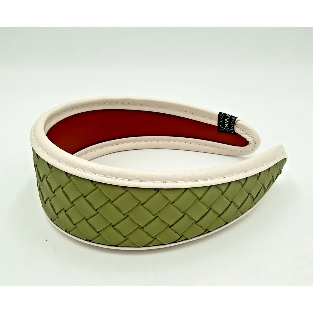 Handmade Neutral Faux Leather Headband Green Lagenlook Luxury Hair Accessory NEW